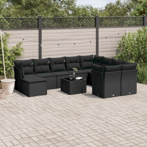 vidaXL 10-delige Loungeset met kussens poly rattan zwart