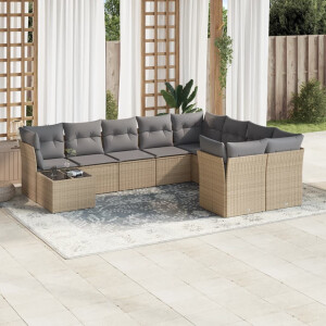vidaXL 10-delige Loungeset met kussens poly rattan beige