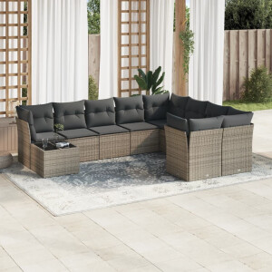 vidaXL 10-delige Loungeset met kussens poly rattan grijs