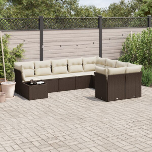 vidaXL 10-delige Loungeset met kussens poly rattan bruin