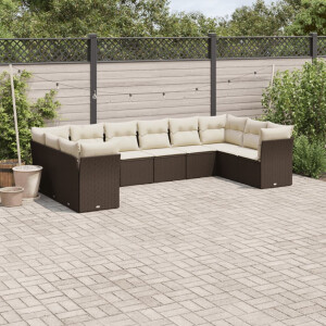 vidaXL 10-delige Loungeset met kussens poly rattan bruin