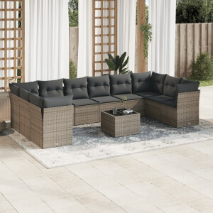 vidaXL 11-delige Loungeset met kussens poly rattan grijs