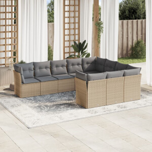 vidaXL 10-delige Loungeset met kussens poly rattan beige