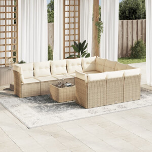 vidaXL 11-delige Tuinset met kussens poly rattan beige