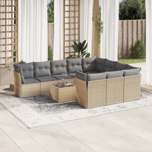 vidaXL 11-delige Tuinset met kussens poly rattan beige