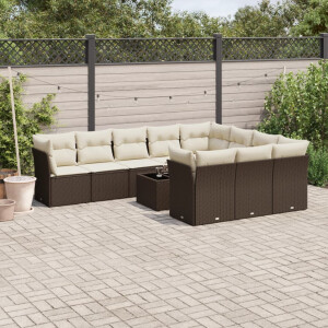 vidaXL 11-delige Loungeset met kussens poly rattan bruin