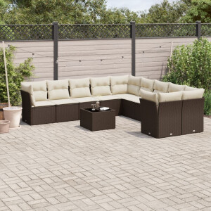 vidaXL 11-delige Loungeset met kussens poly rattan bruin