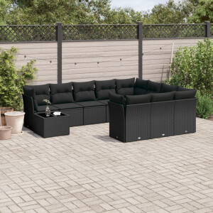 vidaXL 11-delige Loungeset met kussens poly rattan zwart