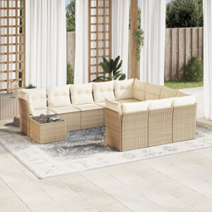 vidaXL 11-delige Tuinset met kussens poly rattan beige