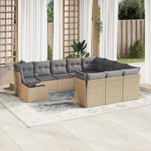 vidaXL 11-delige Tuinset met kussens poly rattan beige
