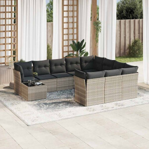 vidaXL 11-delige Loungeset met kussens poly rattan lichtgrijs