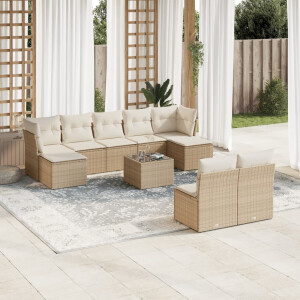 vidaXL 10-delige Loungeset met kussens poly rattan beige