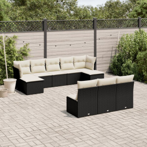 vidaXL 10-delige Loungeset met kussens poly rattan zwart