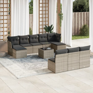 vidaXL 11-delige Loungeset met kussens poly rattan grijs