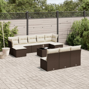 vidaXL 11-delige Loungeset met kussens poly rattan bruin
