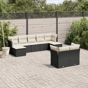 vidaXL 9-delige Loungeset met <a title="kussens vergelijken" href="https://furn.nl/kussens">kussens</a> poly rattan zwart