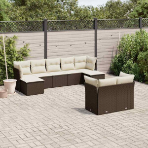 vidaXL 9-delige Loungeset met kussens poly rattan bruin