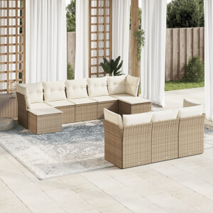 vidaXL 10-delige Loungeset met kussens poly rattan beige