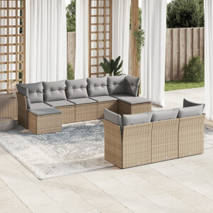 vidaXL 10-delige Loungeset met kussens poly rattan beige