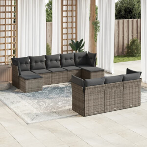 vidaXL 10-delige Loungeset met kussens poly rattan grijs