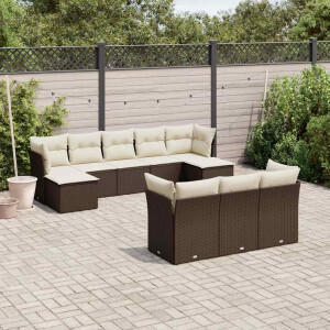 vidaXL 10-delige Loungeset met kussens poly rattan bruin