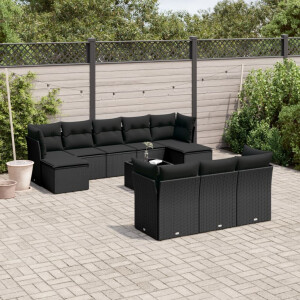 vidaXL 11-delige Loungeset met kussens poly rattan zwart