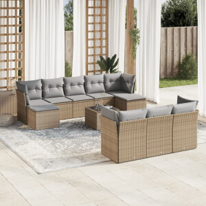 vidaXL 11-delige Tuinset met kussens poly rattan beige
