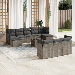 vidaXL 11-delige Loungeset met kussens poly rattan grijs