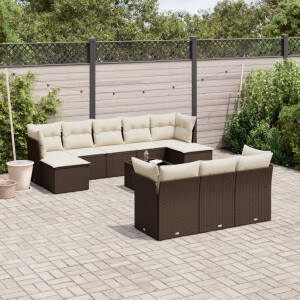 vidaXL 11-delige Loungeset met kussens poly rattan bruin