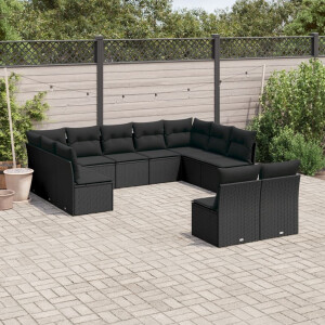 vidaXL 11-delige Loungeset met kussens poly rattan zwart