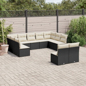 vidaXL 11-delige Loungeset met kussens poly rattan zwart