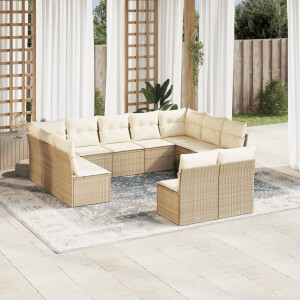 vidaXL 11-delige Tuinset met kussens poly rattan beige
