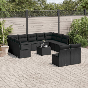 vidaXL 12-delige Loungeset met kussens poly rattan zwart