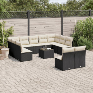 vidaXL 12-delige Loungeset met kussens poly rattan zwart