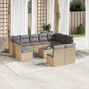 vidaXL 12-delige Loungeset met kussens poly rattan beige