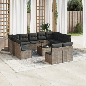 vidaXL 12-delige Loungeset met kussens poly rattan grijs