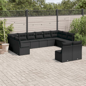 vidaXL 12-delige Loungeset met kussens poly rattan zwart