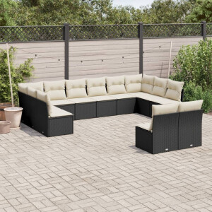 vidaXL 12-delige Loungeset met kussens poly rattan zwart