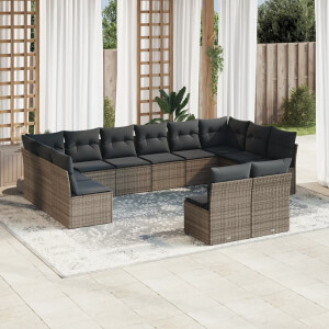 vidaXL 12-delige Loungeset met kussens poly rattan grijs
