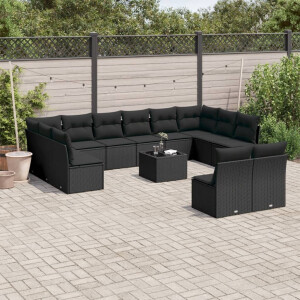 vidaXL 13-delige Loungeset met kussens poly rattan zwart