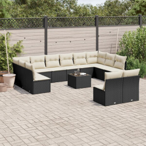 vidaXL 13-delige Loungeset met kussens poly rattan zwart