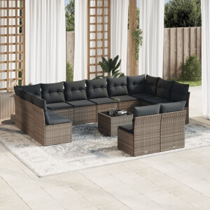 vidaXL 13-delige Loungeset met kussens poly rattan grijs