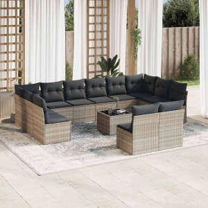 vidaXL 13-delige Loungeset met kussens poly rattan lichtgrijs