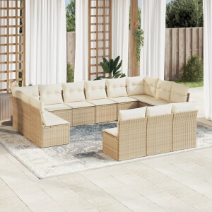vidaXL 13-delige Loungeset met kussens poly rattan beige