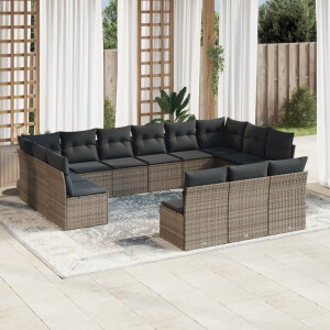 vidaXL 13-delige Loungeset met kussens poly rattan grijs