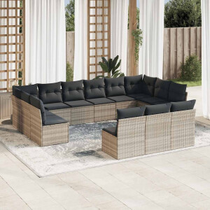 vidaXL 13-delige Loungeset met kussens poly rattan lichtgrijs