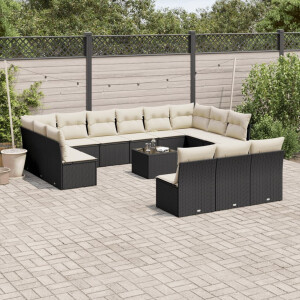 vidaXL 14-delige Loungeset met kussens poly rattan zwart