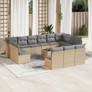 vidaXL 14-delige Loungeset met kussens poly rattan beige