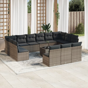 vidaXL 14-delige Loungeset met kussens poly rattan grijs