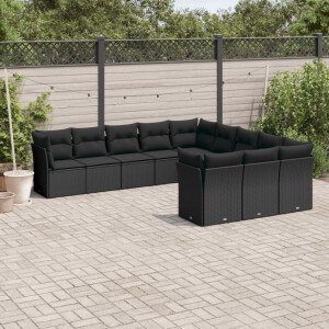 vidaXL 11-delige Loungeset met kussens poly rattan zwart